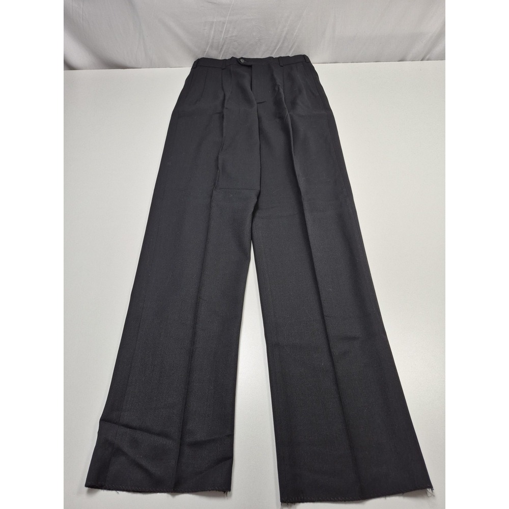 VTG John Alexander Dress Pants Men's 30x36 Black Wool Tweed Pleated Unhemmed